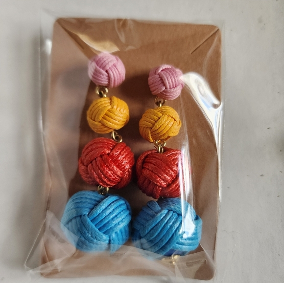 NWOT Colorful Woven Wrapped Dangling Ball Drop Earrings - Picture 9 of 9